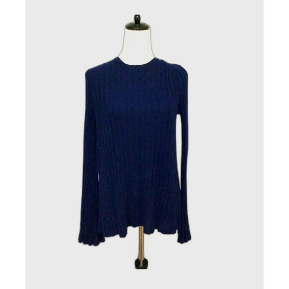 Christopher Fisher Knit Sweater Size S Navy Blue Ribbed L-Sleeve Flare Sleeve
